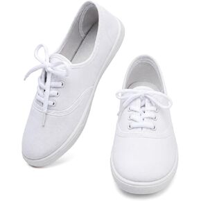 Womens White Canvas Sneakers Lace Up Canvas Shoes Low Top Fashion Casual Walking Shoes in Saudi Arabia