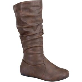 Wells Collection Womens Boots Soft Slouchy Flat to Low Heel Under Knee High, Brown PU, 8.5 in Saudi Arabia