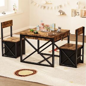 Kids Table and 2 Chairs Set, 4 in 1 Toddler Activity Table and Chairs Set with Storage, Children Desk and Chairs Set for Crafts, Drawing, Reading, Toddler Furniture Ideal for Learning Play in Saudi Arabia