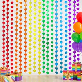 Rainbow Party Decorations, 2 Pack Rainbow Heart Party Supplies | 3.3 x 6.6ft Foil Fringe Curtains, Rainbow-Themed Streamers Photo Booth Props Backdrop for Birthday Kindergarten Cartoon Party in Saudi Arabia