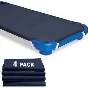 Daycare Cot Sheets 4-Pack, 22"x40", Navy Blue | Elastic corner loops, microfiber fabric, fade-resistant, shrink-resistant, fits standard daycare cots, machine washable in Kuwait