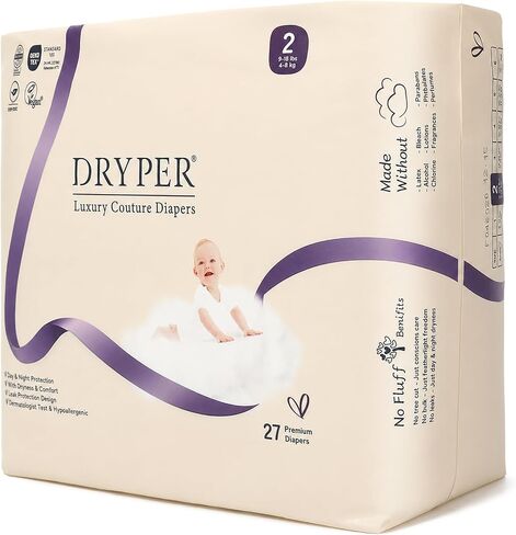 Small Pack Baby Diapers, DRYPER Diaper Size 2 (9-18 lbs), 27 Nappies, Hypoallergenic Disposable Diaper, Oeko-TEX Standard 100, Ultra-Soft & Thin, with Wetness Indicator in Saudi Arabia