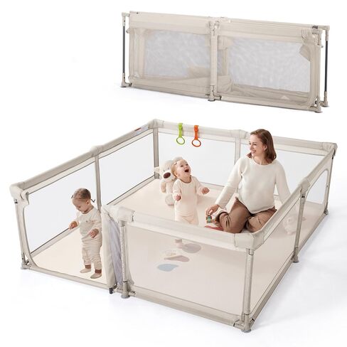 Foldable Baby Playpen with Double Door, 79"×71" Extra Large Playpen for Babies and Toddler,Play Yard with Breathable Mesh, Baby Fence Play Area for Indoor & Outdoor,Oxford Khaki in Kuwait