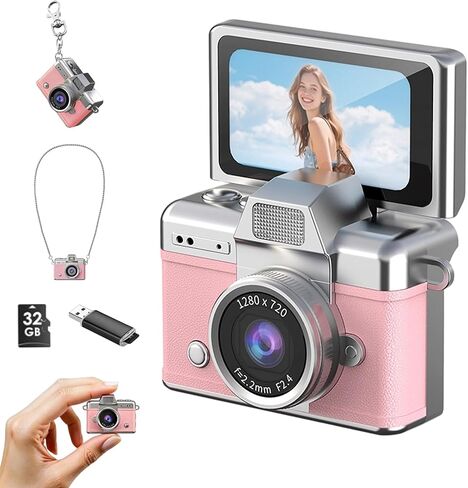 Yaslayp Mini Flip Screen Retro Camera for Birthday Gift, 1.47" LCD 1080P HD | Y2K Mini Keychain Camera with 6 Vintage Color Modes, 180°Rotating Selfie Screen for Party Travel Volg in Saudi Arabia