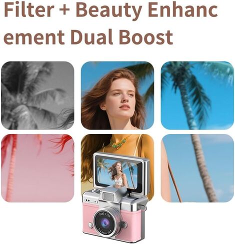 Yaslayp Mini Flip Screen Retro Camera for Birthday Gift, 1.47" LCD 1080P HD | Y2K Mini Keychain Camera with 6 Vintage Color Modes, 180°Rotating Selfie Screen for Party Travel Volg in Saudi Arabia