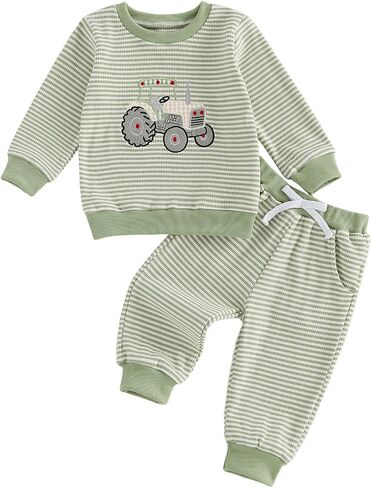 Toddler Baby Boy Fall Clothes Winter Outfits Sweatshirt Pant Sets | Truck Embroidery Waffle Long Sleeve Sweatshirt and Pants Sets Toddler Boy Fall Winter Outfit 12 18 24 Months 2T 3T 4T Clothes in Saudi Arabia