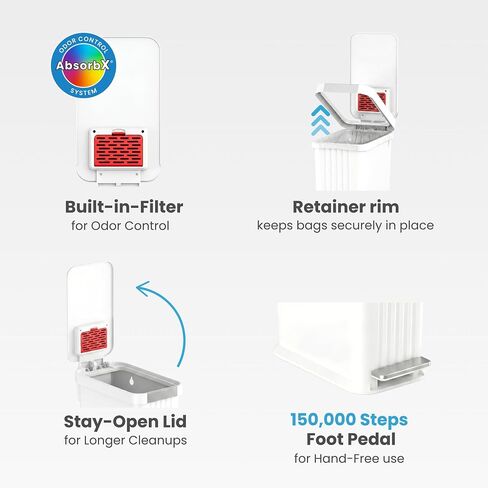 Patented 13 Gallon Step Diaper Pail, Fits Kitchen Bags, Odor Filter, 50L Baby Trash Can, 135 Diaper Capacity, No Refills Needed, for Nursery Diapers & Adult Incontinence Underwear, Matte White in Saudi Arabia