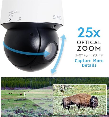 SUNBA Auto Tracking PTZ Camera PoE+ Outdoor, 4MP 25X Optical Zoom Smart Security Dome, RTMP for YouTube Live Streaming, Two-Way Audio and Long Range Infrared Night Vision (P525, Performance Series) in Kuwait