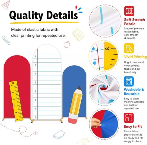 5PCS Back to School Arch Notebook Backdrop Cover 4ft 5ft 6ft Round Top Paper Arch Backdrop Stand Cover Pencil Ruler Cutouts Composition Notebook Party Decors for End of the Year Classroom Decor in Kuwait