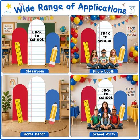 5PCS Back to School Arch Notebook Backdrop Cover 4ft 5ft 6ft Round Top Paper Arch Backdrop Stand Cover Pencil Ruler Cutouts Composition Notebook Party Decors for End of the Year Classroom Decor in Kuwait