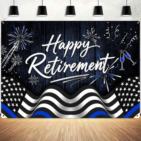 Happy Retirement Backdrop Navy Blue Police Flag Photography Background Going Away Party Black and Blue Police Theme Decoration Banner Portrait Photo Booth Studio Props 7x5ft FU07YL in Saudi Arabia