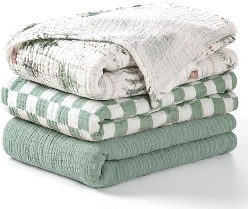 lulumoon Muslin Swaddle Blanket Baby: Cotton Receiving Wrap for Newborns | Soft Breathable Swaddling Blanket for Stroller & Nursery Crib - Baby Registry Gift 3Pack(Olive) in Saudi Arabia