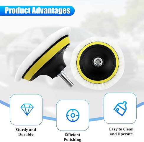 3PCS Car 6 Inch Wool Polishing Buffing Pad, Vehicle Buffing Polishing Waxing Wheel with M14 Drill Adapter, Auto Polisher Buffer Drill Attachment for Glass Tire, Universal for Vehicles in Saudi Arabia