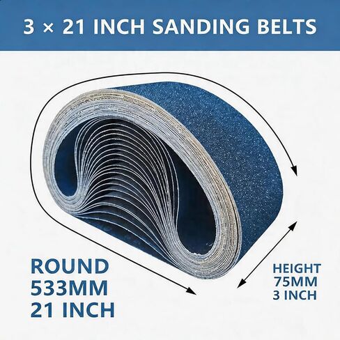 3" x 21" Zirconia Sanding Belts, 21Pcs 3 Each of 40/60/80/120/180/240/400 Assorted Grits Belt Sander Paper, Abrasive Sanding Belts for Belt Sander, Metal Polishing, Derusting, Woodworking in Kuwait