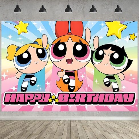 Power Girls Birthday Party Decoration,Power Girls Party Photo Background 5 x 3 FT and 18 Pcs Balloon,Merch Party Backdrop Supplies in Saudi Arabia