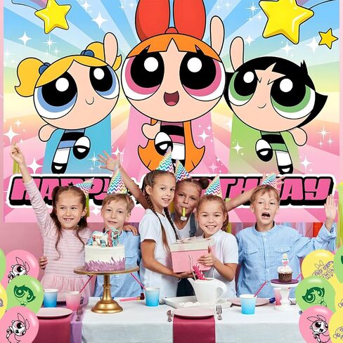 Power Girls Birthday Party Decoration,Power Girls Party Photo Background 5 x 3 FT and 18 Pcs Balloon,Merch Party Backdrop Supplies in Saudi Arabia