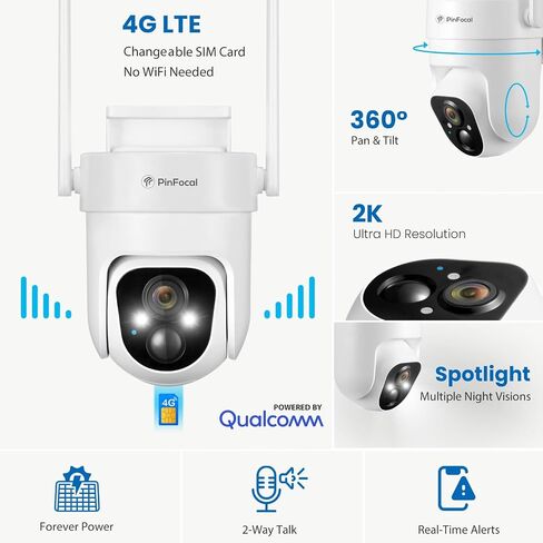 4G LTE Cellular Security Camera Wireless Outdoor, No WiFi Needed | 2K Color Night Vision, 360° View Pan/Tilt, 2 Way Talk, PIR Motion Sensor, Built-in SIM Card (Support Verizon/AT&T/T-Mobile) in Saudi Arabia