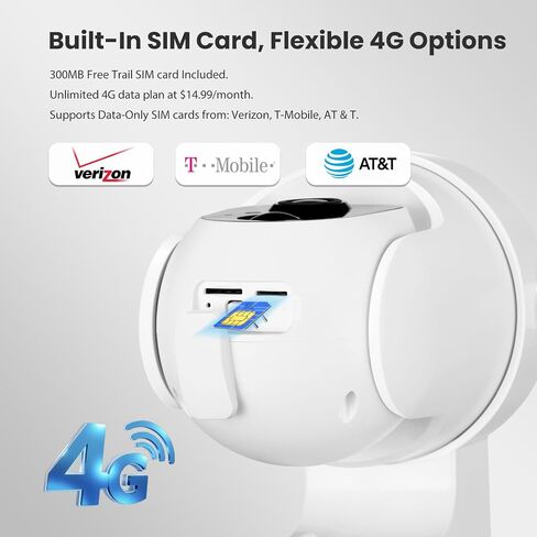 4G LTE Cellular Security Camera Wireless Outdoor, No WiFi Needed | 2K Color Night Vision, 360° View Pan/Tilt, 2 Way Talk, PIR Motion Sensor, Built-in SIM Card (Support Verizon/AT&T/T-Mobile) in Saudi Arabia