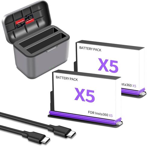 2 Pack for Insta360 X5 Battery, Dual-Slot Charging Box for Insta360 X5 | Upgrade Battery Rechargeable Capacity 3.89V 2500mAh (2 Batteries+ 1 Charging Box) in Saudi Arabia
