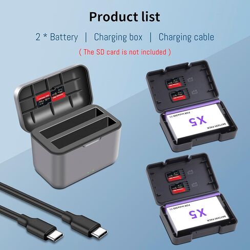 2 Pack for Insta360 X5 Battery, Dual-Slot Charging Box for Insta360 X5 | Upgrade Battery Rechargeable Capacity 3.89V 2500mAh (2 Batteries+ 1 Charging Box) in Saudi Arabia