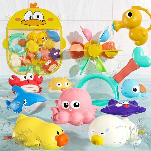 Tovol Zerky Mold Free Baby Bath Toy for Kids with Wind-up Animals, Sealed & No Holes Design, Sensory Floating Ocean Animal Toys with Storage Bag and Fishing Net, Fun Birthday Gift for Girl Boy 6-18M in Saudi Arabia