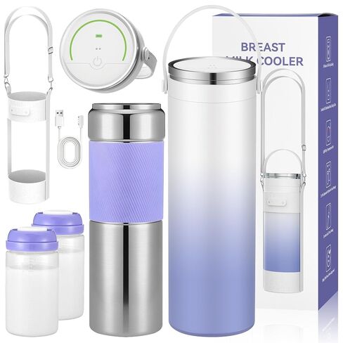 18 oz Portable Breast Milk Cooler, 24H Cooling Breastmilk Chiller | 360° Cooling, Stainless Steel Travel Breastmilk Cooler with 2 BPA-Free Baby Bottles Sleeve Strap for Breastmilk Storage in Saudi Arabia