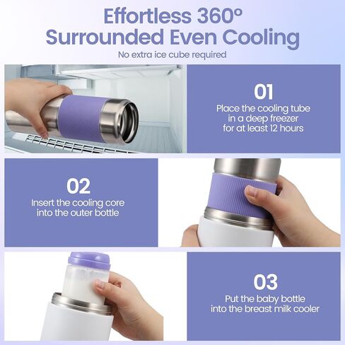 18 oz Portable Breast Milk Cooler, 24H Cooling Breastmilk Chiller | 360° Cooling, Stainless Steel Travel Breastmilk Cooler with 2 BPA-Free Baby Bottles Sleeve Strap for Breastmilk Storage in Saudi Arabia