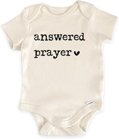 Answered Prayer IVF Baby Reveal Bodysuit (0-3 Months, Natural) | Pregnancy Announcement Outfit, IVF Newborn Clothes, Rainbow Baby Gift, Surprise For Grandparents, Neutral Photo Prop in Kuwait