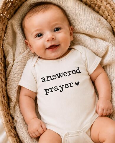Answered Prayer IVF Baby Reveal Bodysuit (0-3 Months, Natural) | Pregnancy Announcement Outfit, IVF Newborn Clothes, Rainbow Baby Gift, Surprise For Grandparents, Neutral Photo Prop in Kuwait