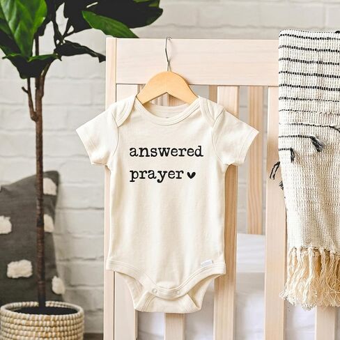 Answered Prayer IVF Baby Reveal Bodysuit (0-3 Months, Natural) | Pregnancy Announcement Outfit, IVF Newborn Clothes, Rainbow Baby Gift, Surprise For Grandparents, Neutral Photo Prop in Kuwait