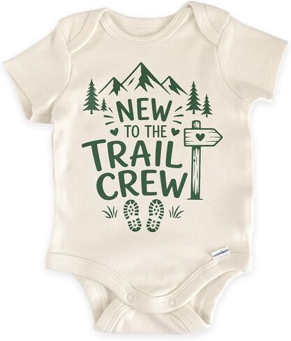 New To The Trail Crew Hiking Baby Reveal Bodysuit (0-3 Months, Natural) | Pregnancy Announcement, Future Trail Buddy Outfit, Outdoor Adventure Reveal, Grandparents Surprise, Newborn Photo Prop in Kuwait