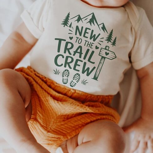 New To The Trail Crew Hiking Baby Reveal Bodysuit (0-3 Months, Natural) | Pregnancy Announcement, Future Trail Buddy Outfit, Outdoor Adventure Reveal, Grandparents Surprise, Newborn Photo Prop in Kuwait