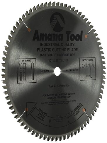 Amana Tool - LB10801 Carbide Tipped Non-Melt Plastic 10" Dia x 80T M-Tcg, -2 Deg, 5/8 in Saudi Arabia