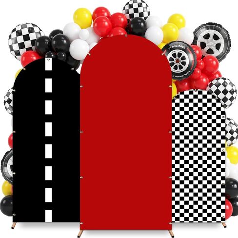 3 Pcs Race Car Party Arch Backdrop 4Ft 5Ft 6Ft Single Black White Checkered Backdrop Stand Cover Racing Theme Arch Cover for Birthday Racing Party Decoration Background Arched Stand Decoration in Saudi Arabia