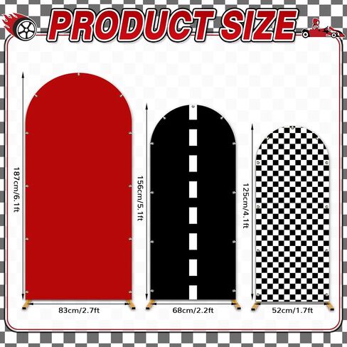 3 Pcs Race Car Party Arch Backdrop 4Ft 5Ft 6Ft Single Black White Checkered Backdrop Stand Cover Racing Theme Arch Cover for Birthday Racing Party Decoration Background Arched Stand Decoration in Saudi Arabia