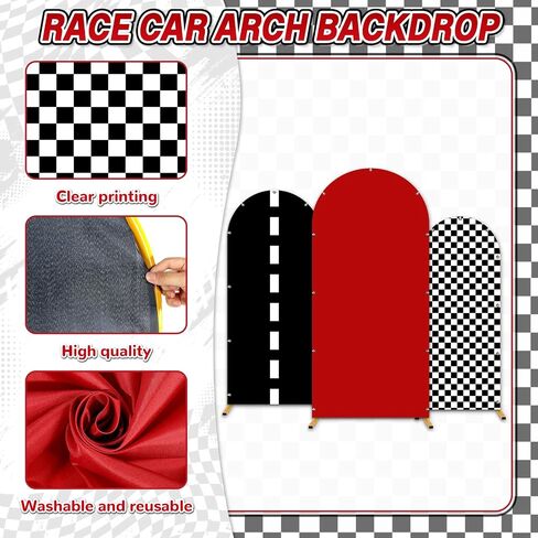 3 Pcs Race Car Party Arch Backdrop 4Ft 5Ft 6Ft Single Black White Checkered Backdrop Stand Cover Racing Theme Arch Cover for Birthday Racing Party Decoration Background Arched Stand Decoration in Saudi Arabia