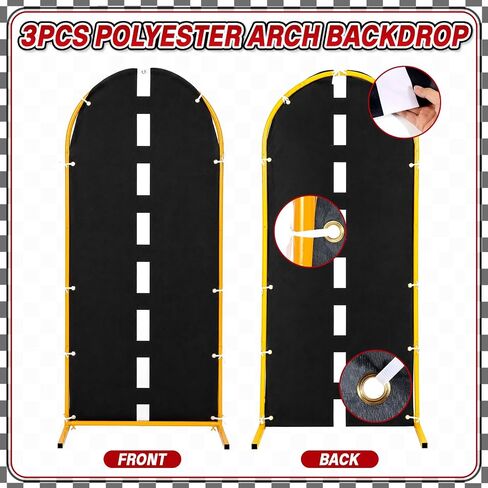 3 Pcs Race Car Party Arch Backdrop 4Ft 5Ft 6Ft Single Black White Checkered Backdrop Stand Cover Racing Theme Arch Cover for Birthday Racing Party Decoration Background Arched Stand Decoration in Saudi Arabia