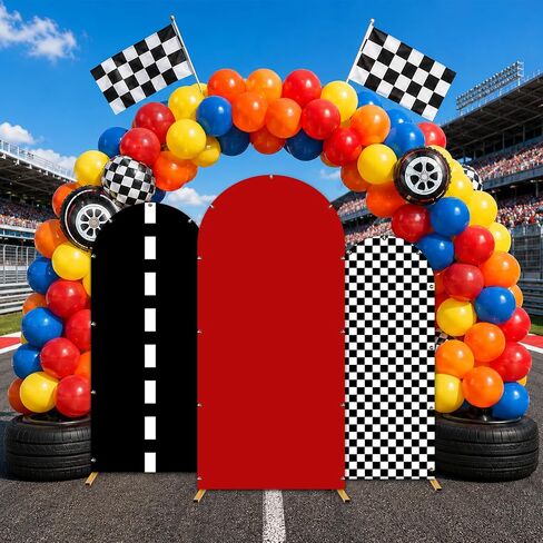 3 Pcs Race Car Party Arch Backdrop 4Ft 5Ft 6Ft Single Black White Checkered Backdrop Stand Cover Racing Theme Arch Cover for Birthday Racing Party Decoration Background Arched Stand Decoration in Saudi Arabia