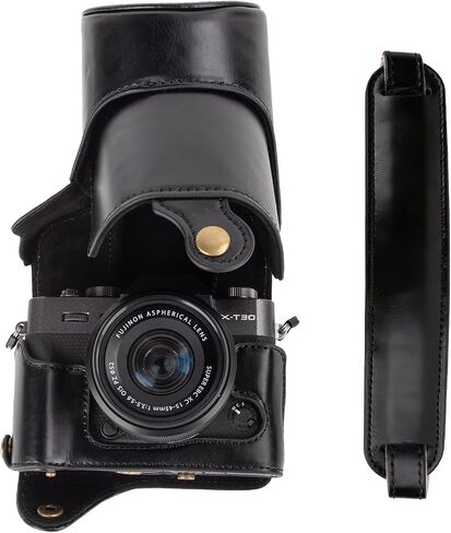 kinokoo Case for Fujifilm XT30 III Camera, PU Leather Protective Case Fit for Fuji X-T30 III XT30 II XT30 XT20 XT10 with 16-50mm and 18-55mm Lens - with Adjustable Shoulder Strap - Coffee in Kuwait