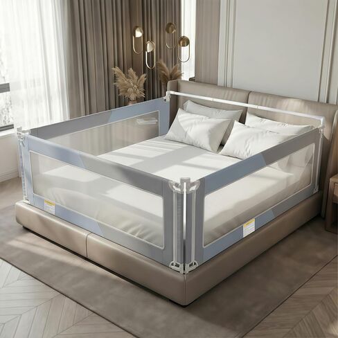 Baby Bed Rail Guard, Extra Tall Adjustable No-Gap Safety Rail for Toddlers, King Size with Headboard Rod, 3 Panels (2×78.7"+1×74.8"), Gray in Saudi Arabia