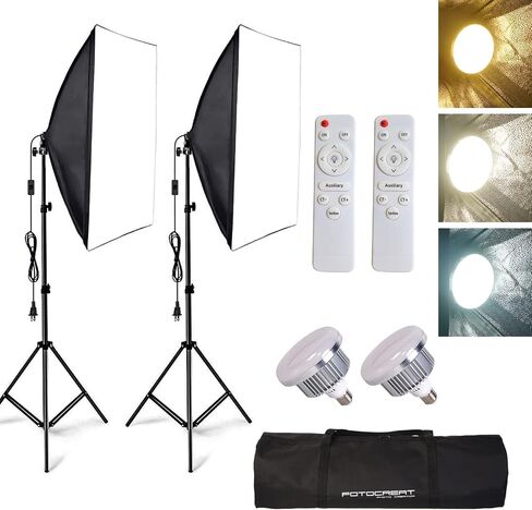 Softbox Photography Lighting Kit,19.7"X27.5" Professional Continuous Lighting System with 200W E27 Socket LED Bulbs and Remote,for Portrait Product Photo Studio Photography in Saudi Arabia