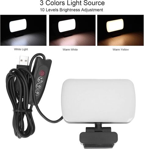 LED Fill Lights, 360° Rotatable Clip On 10 Level Adjustable Lamp for Video Conferencing, Portable USB Light for Remote Offices, ABS Material in Saudi Arabia