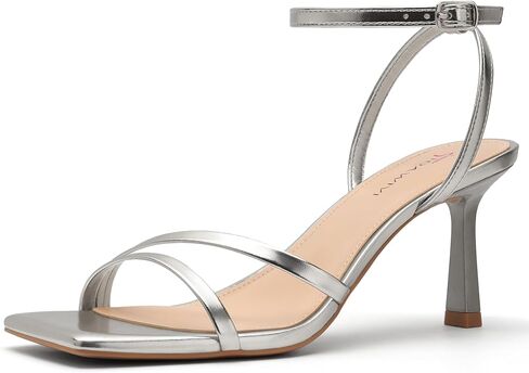 Womens Sandals Strappy Open Square Toe High Heeled Sandals Ankle Strap Stiletto Heels Comfy Dress Party Wedding Shoes in Saudi Arabia