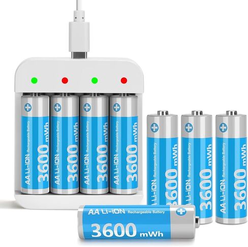 Rechargeable Lithium AA Batteries 8 Pack AA 1.5V Size Li-ion Batteries for Blink Camera,Double A Battery 3600mWh with 2H Fast Charger,Long-Lasting in Kuwait