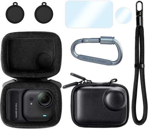Aurivor Carry Case for Insta 360 Go Ultra Camera, Insta360 Accessories Bundle with Portable Hard Zipper Case Bag, Carabiner Clip, Wrist Strap, Screen & Lens Protector Film, 2PCs Rubber Lens Cover in Saudi Arabia