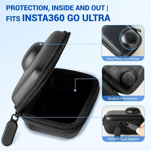 Aurivor Carry Case for Insta 360 Go Ultra Camera, Insta360 Accessories Bundle with Portable Hard Zipper Case Bag, Carabiner Clip, Wrist Strap, Screen & Lens Protector Film, 2PCs Rubber Lens Cover in Saudi Arabia