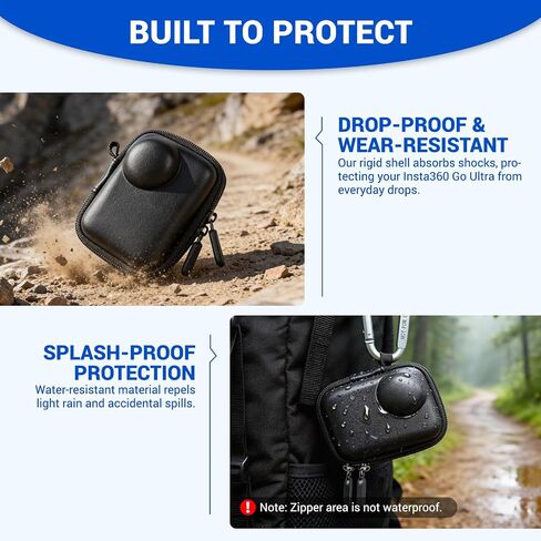 Aurivor Carry Case for Insta 360 Go Ultra Camera, Insta360 Accessories Bundle with Portable Hard Zipper Case Bag, Carabiner Clip, Wrist Strap, Screen & Lens Protector Film, 2PCs Rubber Lens Cover in Saudi Arabia