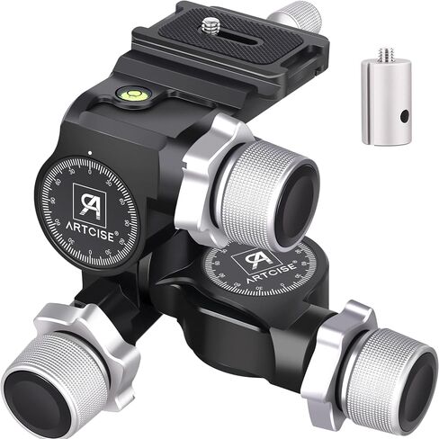ARTCISE 3-Way Geared Tripod Head, Precision Geared Head with Millimeter Micro-Adjustment, 3 Axis Pan Tilt Head for Macro & Product Photography, 13.2lbs/6kg Load Capacity, CNC Aluminum Alloy in Kuwait