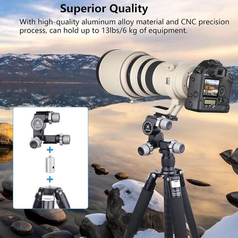 ARTCISE 3-Way Geared Tripod Head, Precision Geared Head with Millimeter Micro-Adjustment, 3 Axis Pan Tilt Head for Macro & Product Photography, 13.2lbs/6kg Load Capacity, CNC Aluminum Alloy in Kuwait