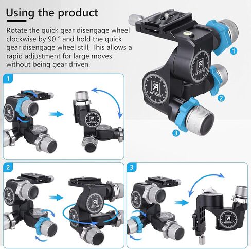 ARTCISE 3-Way Geared Tripod Head, Precision Geared Head with Millimeter Micro-Adjustment, 3 Axis Pan Tilt Head for Macro & Product Photography, 13.2lbs/6kg Load Capacity, CNC Aluminum Alloy in Kuwait